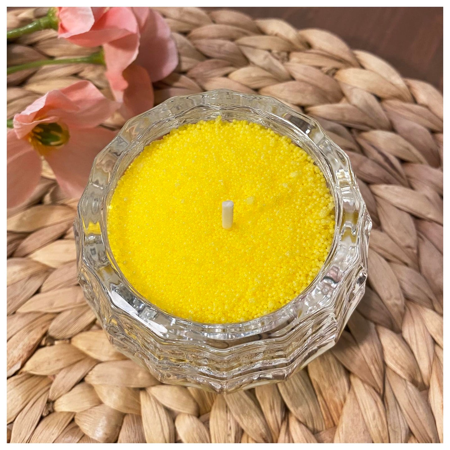 VITARIE Refillable Pearled Candle Sand 18oz, Unscented, 30 Cotton Wicks, 1.1lb Long Burning, Candle Making Kit, Yellow