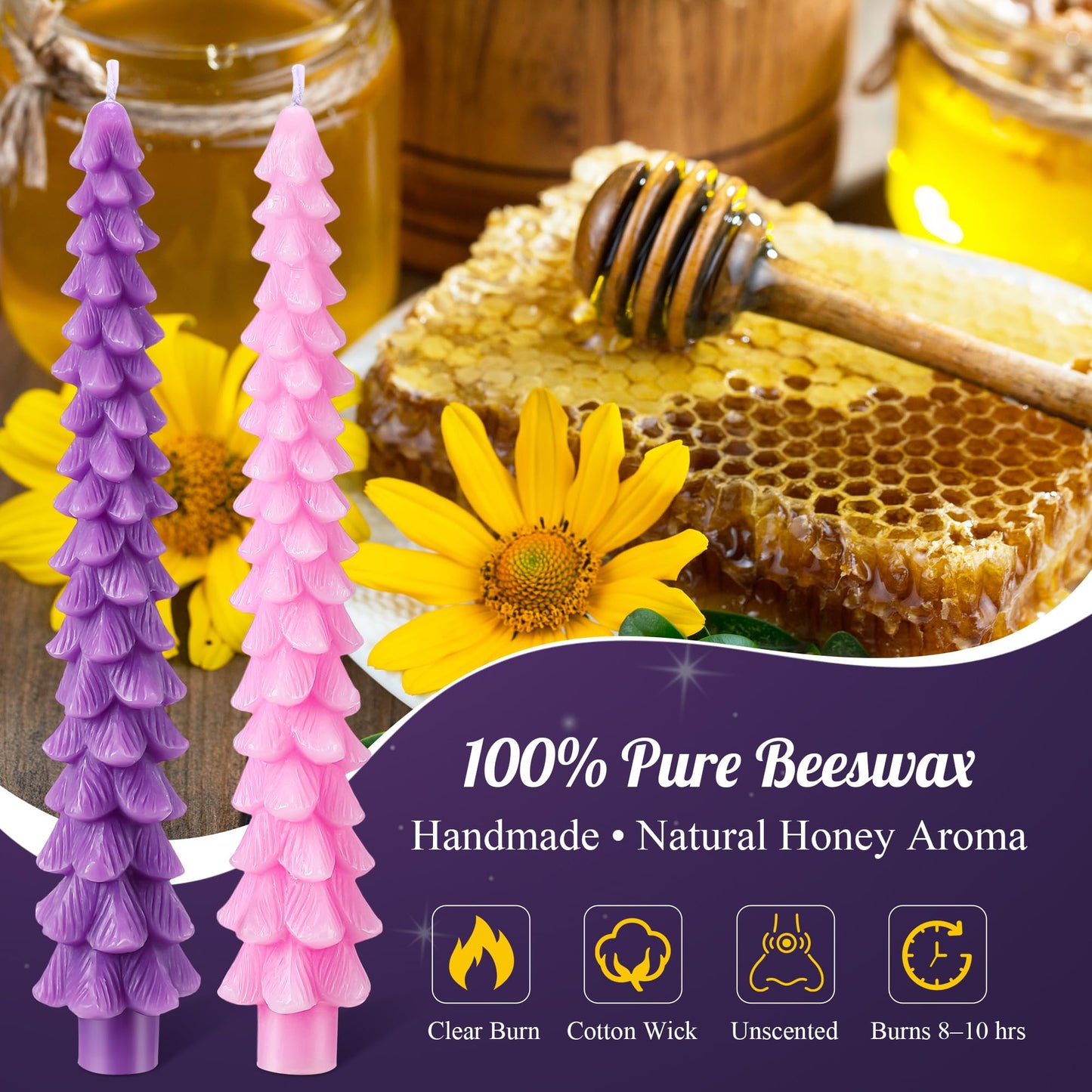 Enhon 8 Pcs Advent Candles Set, 10 Inch Tree Shaped Taper Candles, Unscented Beeswax Christmas Advent Wreath Candle for Xmas, Holiday, Church, Party, or Home Decor (Purple,Pink Style)
