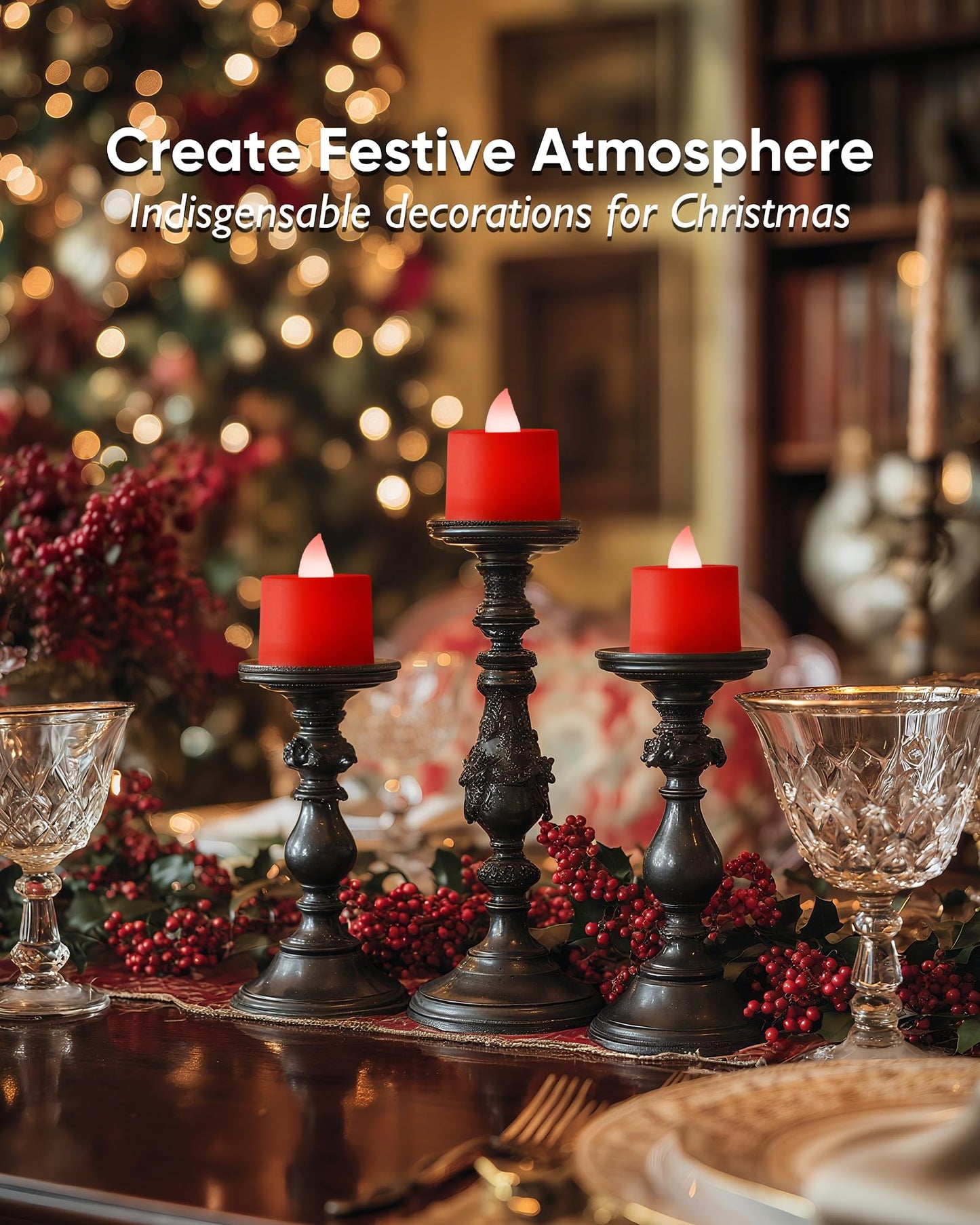 Amagic 24 Pack Red LED Tea Lights, Flameless Votive Candles Battery Operated, Electric Fake Colored Tealights Candles for Party, Halloween, Christmas, Aniversary, Wedding Table Centerpiece, Proposal