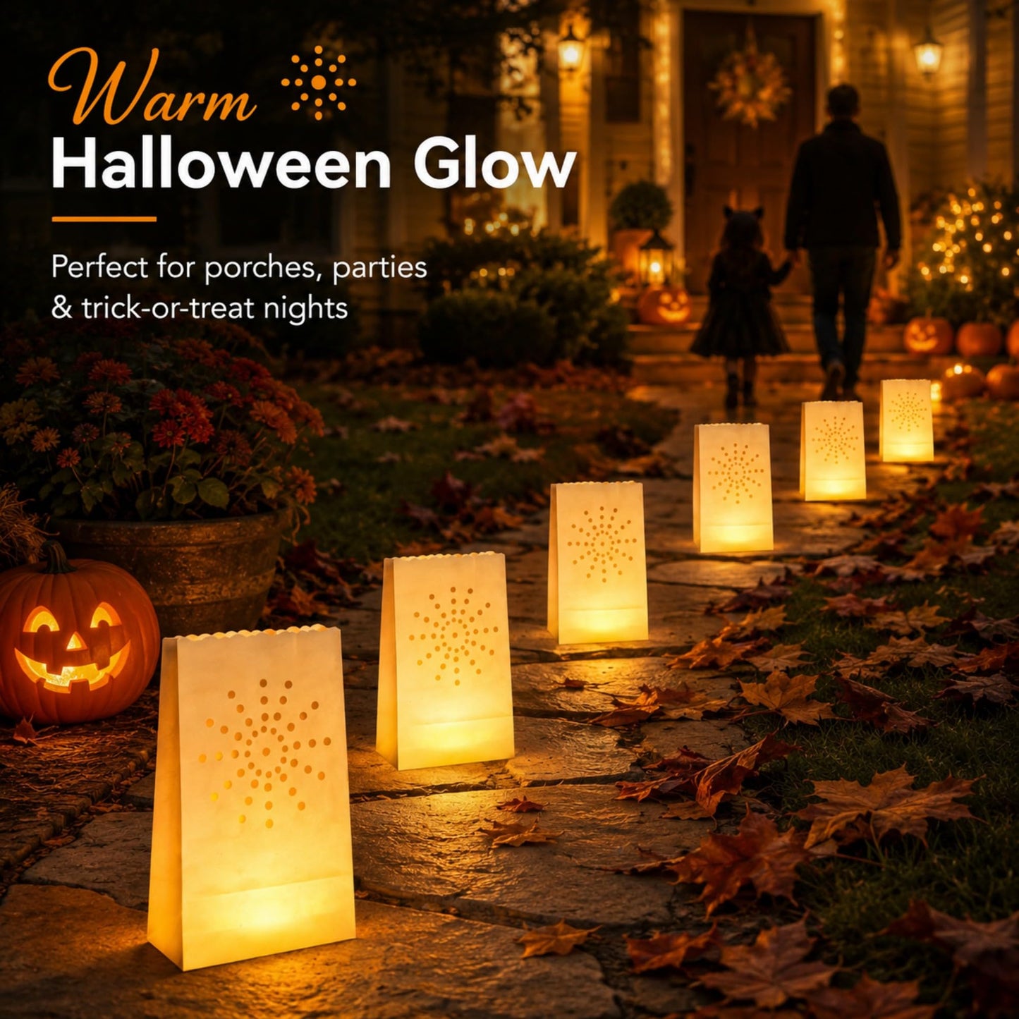 AceList 30 Sunburst Luminary Bags with Flameless Candles & Batteries - Reusable Outdoor Luminaries for Christmas Driveway, Walkway & Party - Moisture-Resistant Coated Paper Lanterns Set