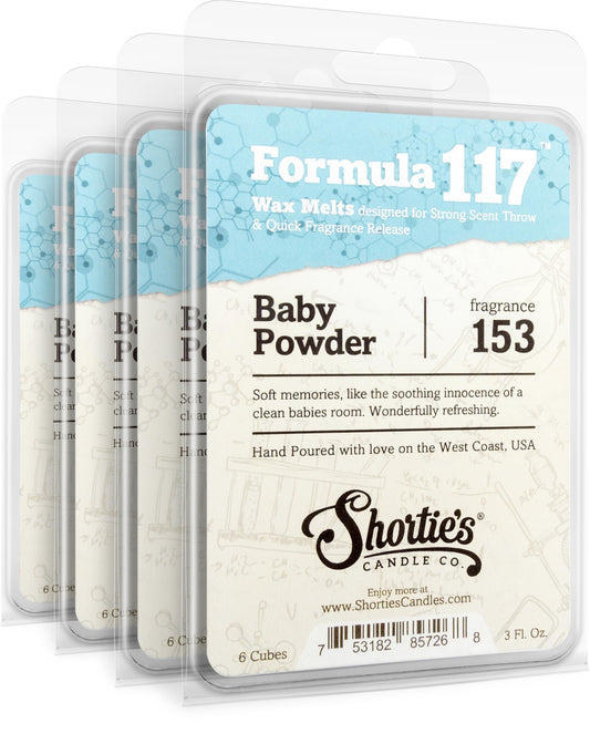Shortie's Candle Company Baby Powder Premium Wax Melts 4 Pack - 12 Oz., Strong & Long Lasting, Non-Toxic - Made with Essential & Natural Oils - Formula 117