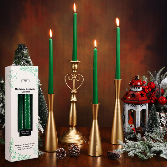 Conelist 4 Pcs 9 Inch Christmas Bayberry Scented Tapers Candles - Green Bayberry Legend Dripless Beewax Candle Sticks with Cotton Wick - Gift for Christmas Holiday Celebration
