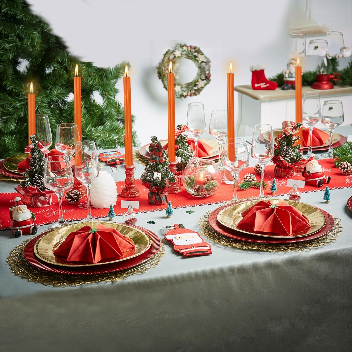 Unscented Taper Candles Dripless Long Orange Taper Candles Smokeless 10 Inch Roman Column Design Dinner Candlesticks for Home Decoration Holiday Gifts