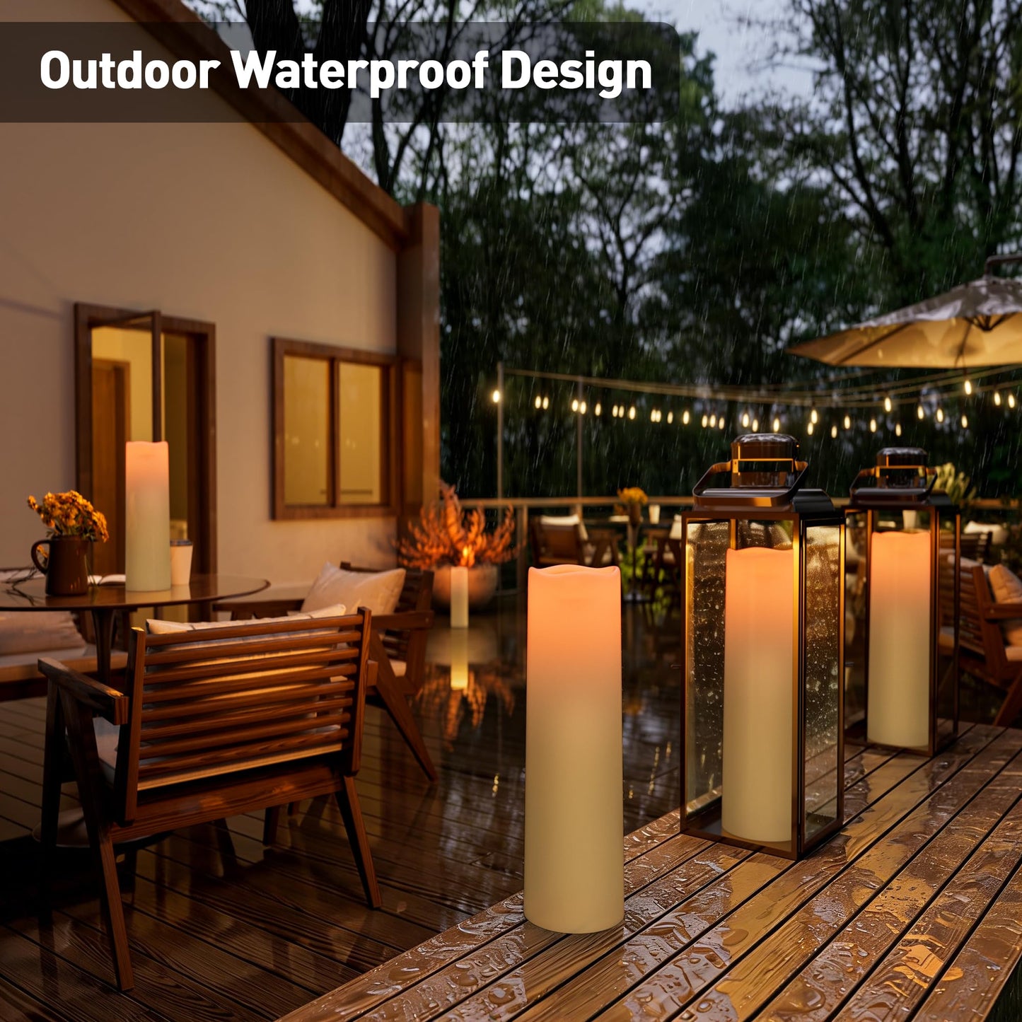 14"×4" Large Outdoor Flameless Candles with Remote Waterproof Battery Operated Candles with Timer LED Pillar Candles Flicking for Home Decoration Porch Wedding Fireplace Lantern, Ivory-Yellow