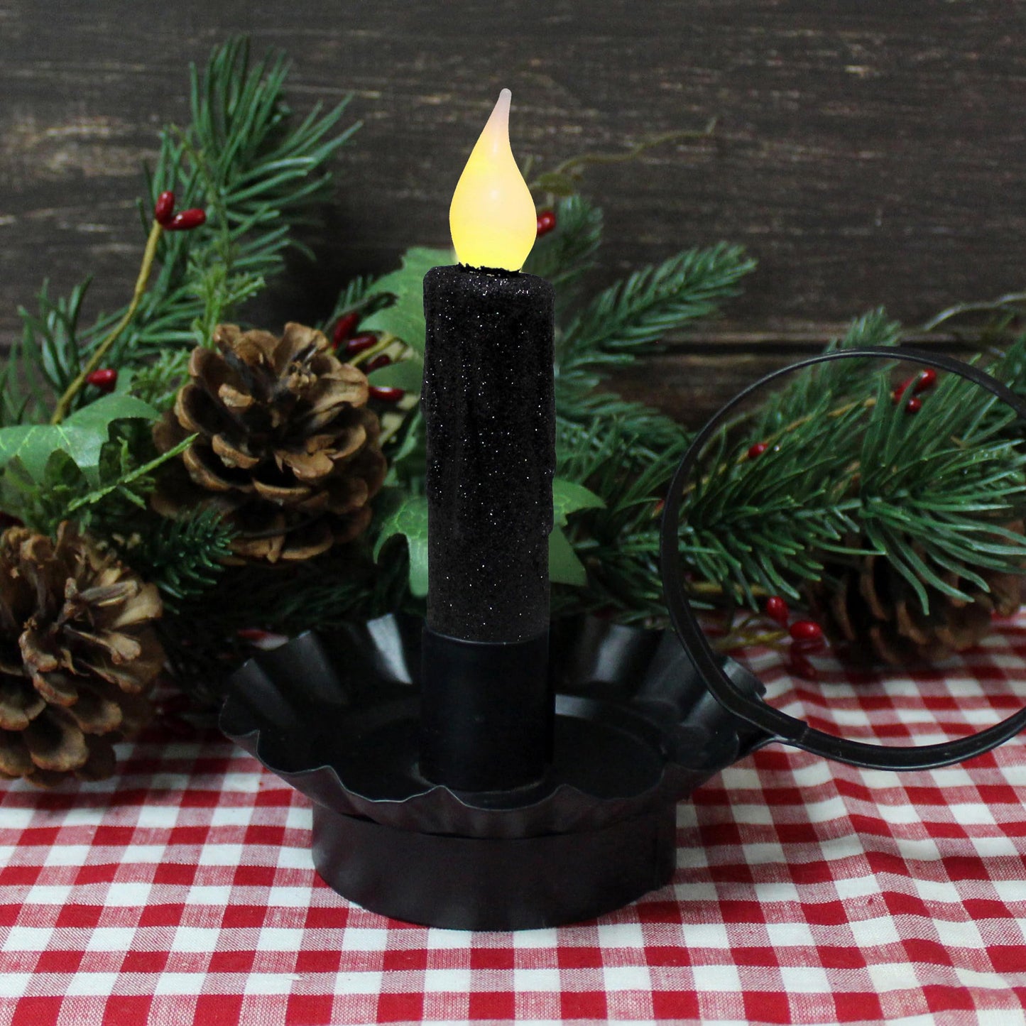 CVHOMEDECO. Glitter Flameless Candles Flickering Battery Operated LED Taper Candles with Timer for Home, Wedding, Halloween, Christmas Decor. Black, 4-3/4 Inch, Set of 3