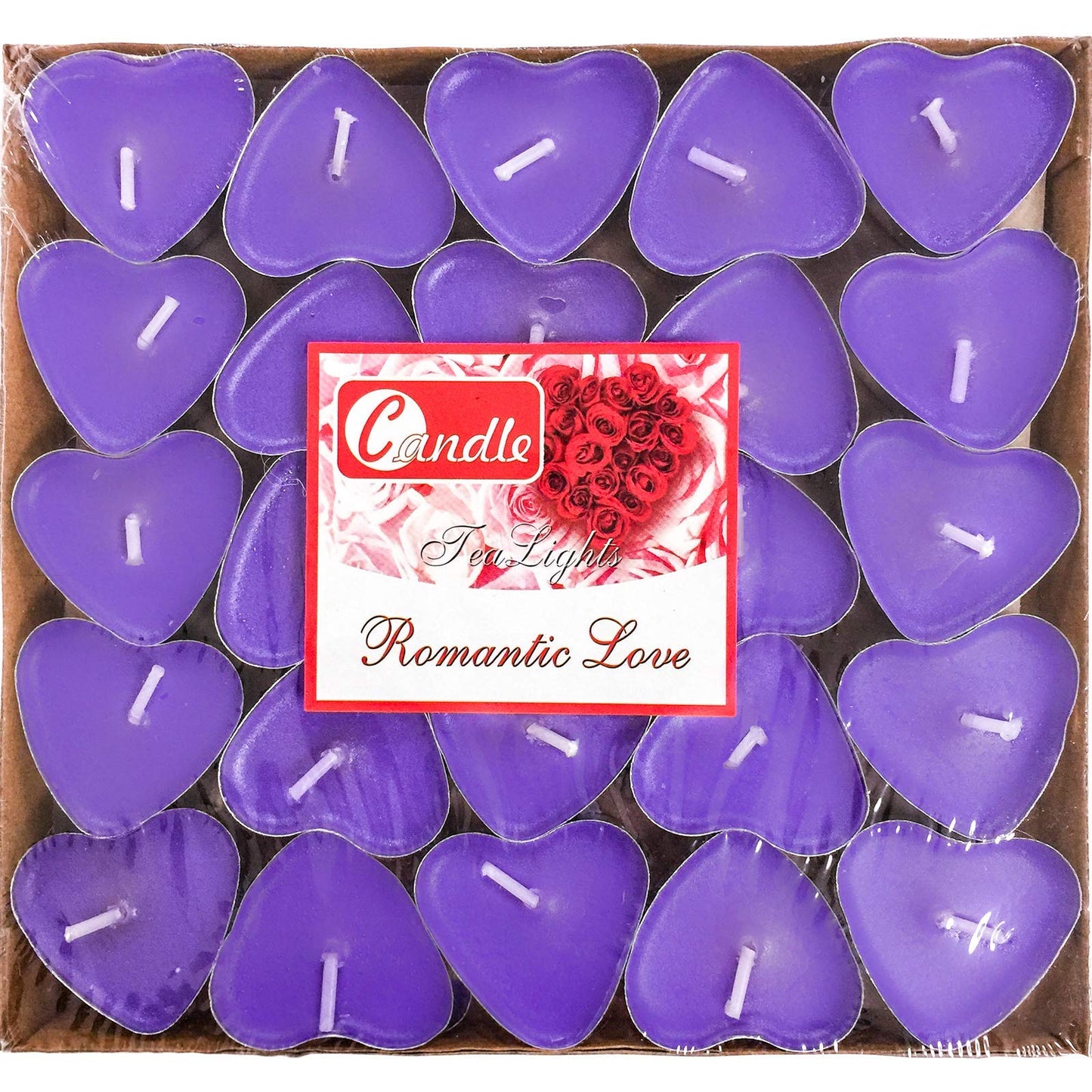 50Pack Heart Shaped Tealight Candles(25x2 Layers),Romantic Love Unscented Tea Lights Candles,Dripless & Long Lasting Smokeless Mini Tealight Candles for Romantic Decor,Pool,Home,Wedding (Purple)