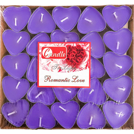50Pack Heart Shaped Tealight Candles(25x2 Layers),Romantic Love Unscented Tea Lights Candles,Dripless & Long Lasting Smokeless Mini Tealight Candles for Romantic Decor,Pool,Home,Wedding (Purple)