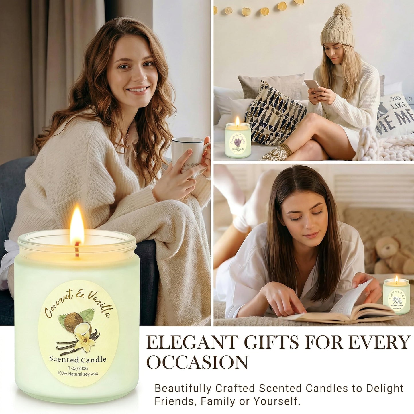Scented Candles Gift Set 4 Pack, Soy Wax Aromatherapy Candles with Lavender Rose Coconut Vanilla, Long Lasting 200 Hours Burn, Non Toxic Home for Birthday Bath, Relaxation,Mothers Day, Gifts for Women