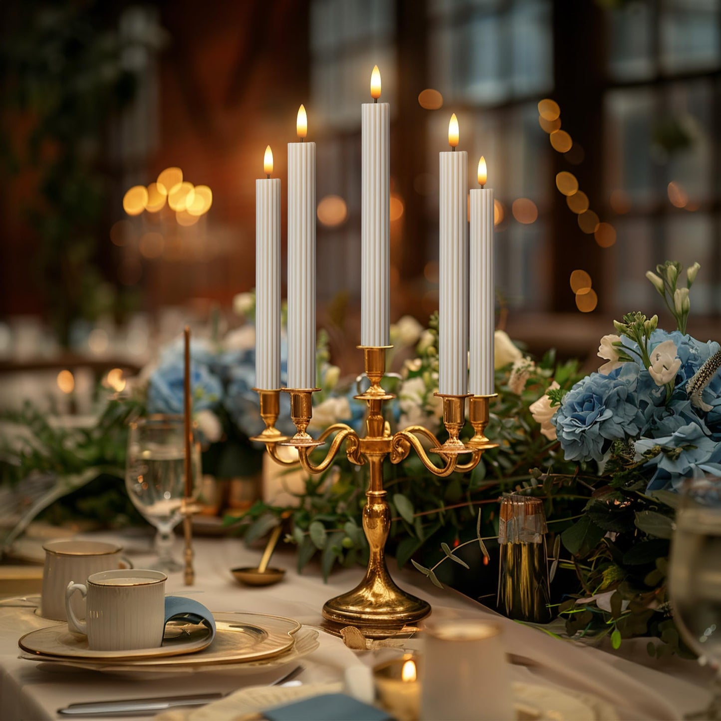 West Ivory 12 Pack, 10" LED Flameless Cream Beige Fluted Ribbed Grooved Taper Candles, Remote & 24h Timer Memory, On/Off Button, Dimmable, Flicker Mode, Battery Operated, Christmas Menorah Wedding