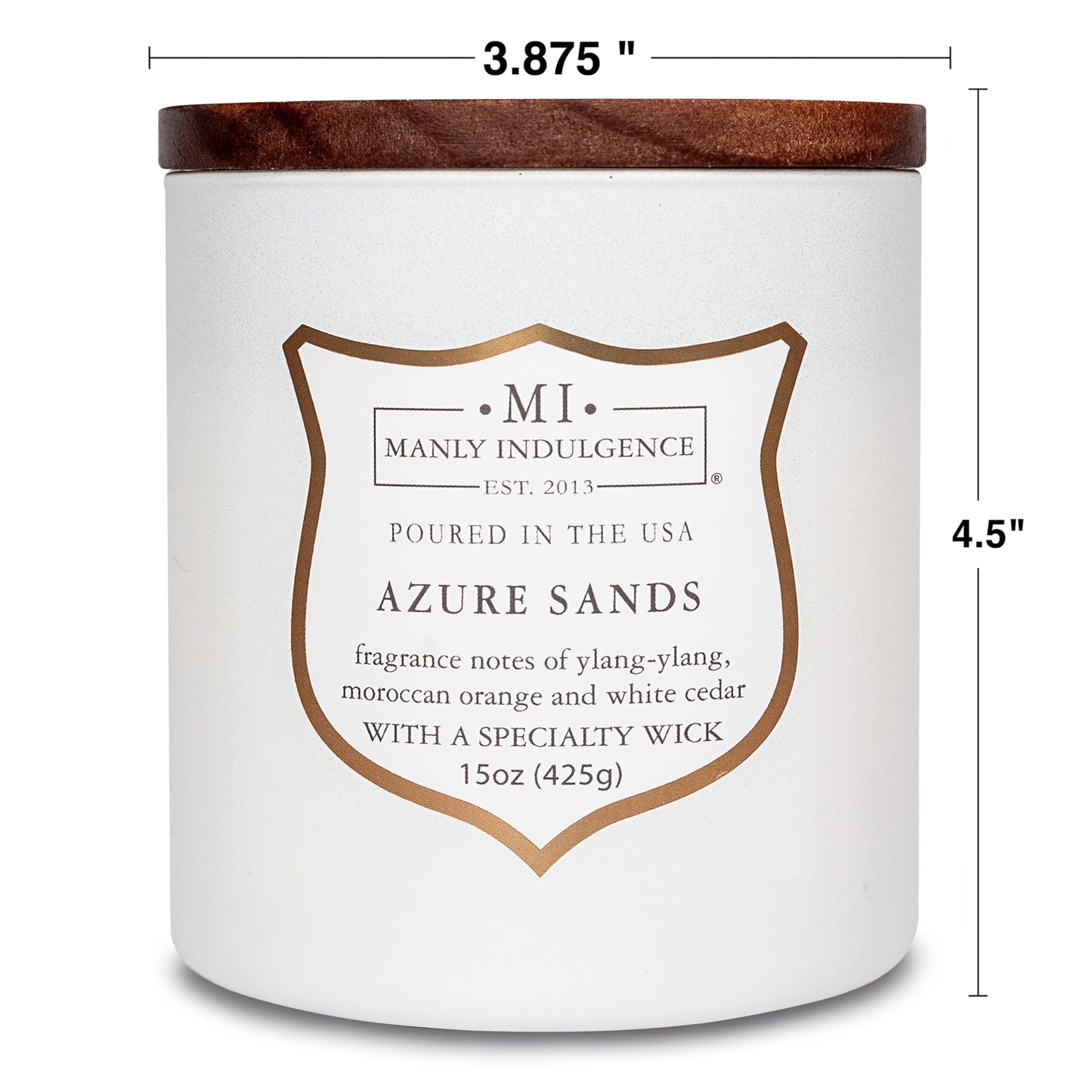 Manly Indulgence Azure Sands Scented Candles for Men, 15 oz Wooden Wick, Premium Soy Blend Wax, 60H Burn, Candles for Home Scented - Made in The USA