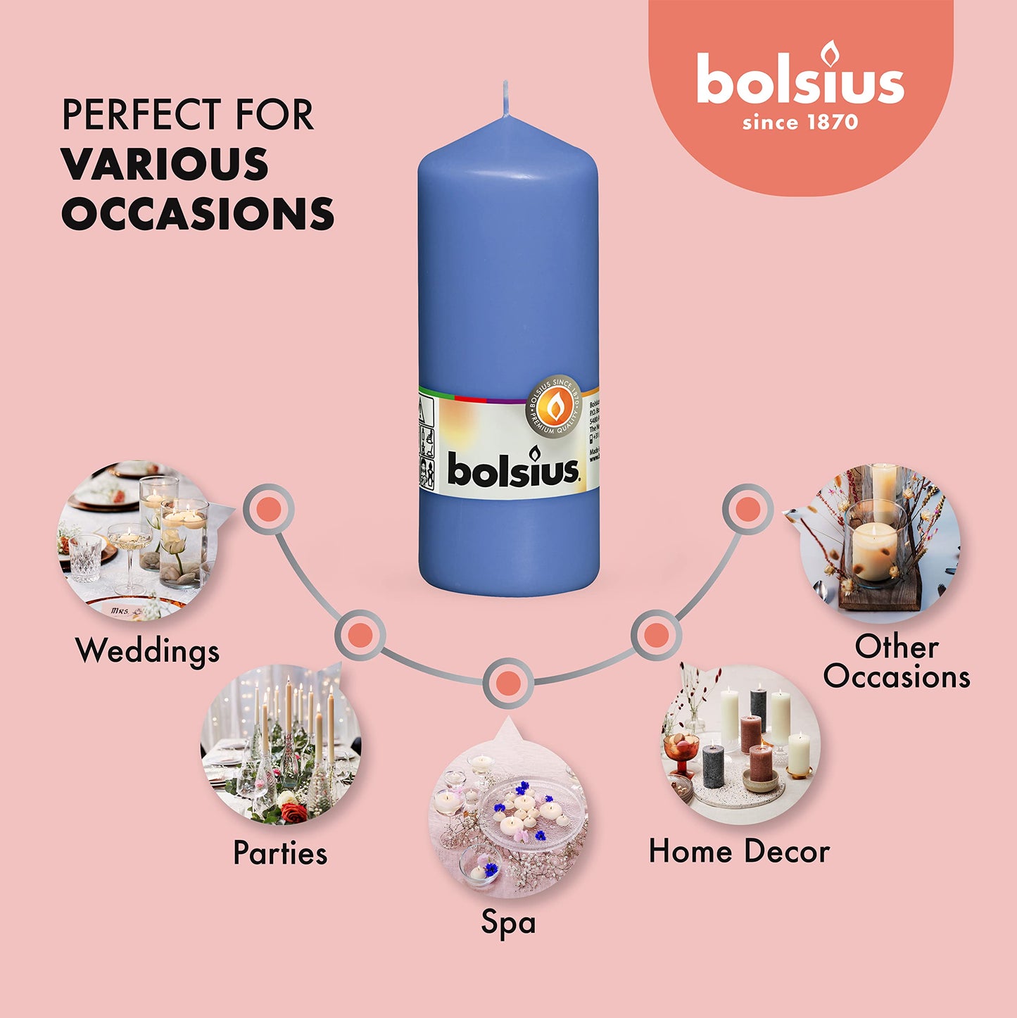 BOLSIUS 10 Blue Pillar Candles - 2.25 x 6 Inches - Premium European Quality - Individually Wrapped - 42 Hours Burn Time - Dripless Smokeless Unscented Dinner, Wedding, Party, & Restaurant Candles