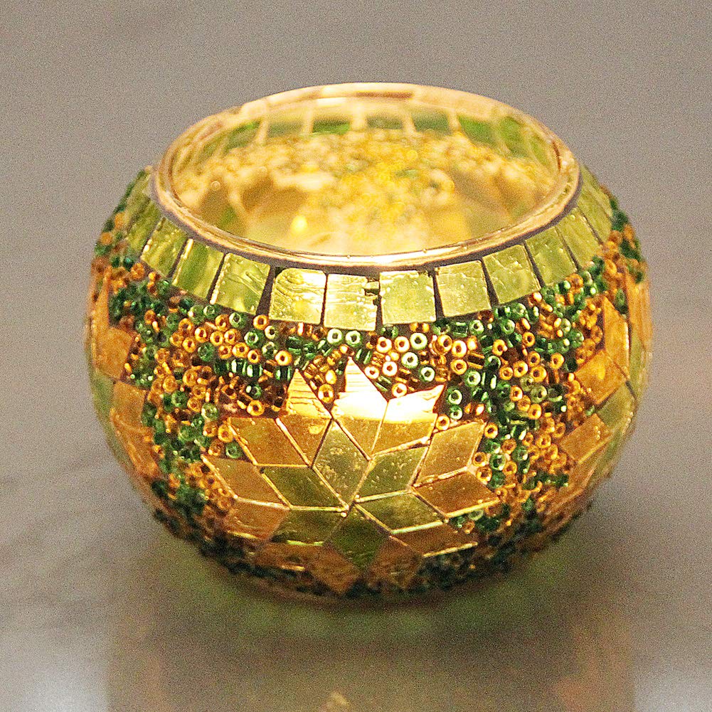SHMILMH Votive Candle Holder Set of 4, Diwali Decoration for Home, Handmade Mosaic Glass Tealight Candle Holders for Table Centerpiece Decor,Diwali Thanksgiving