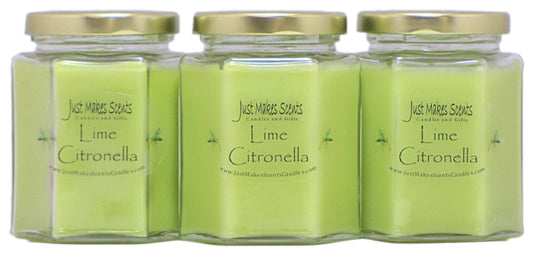 Citronella Scented Blended Soy Candle for Indoor Use by Just Makes Scents (Lime Citronella 3-Pack)