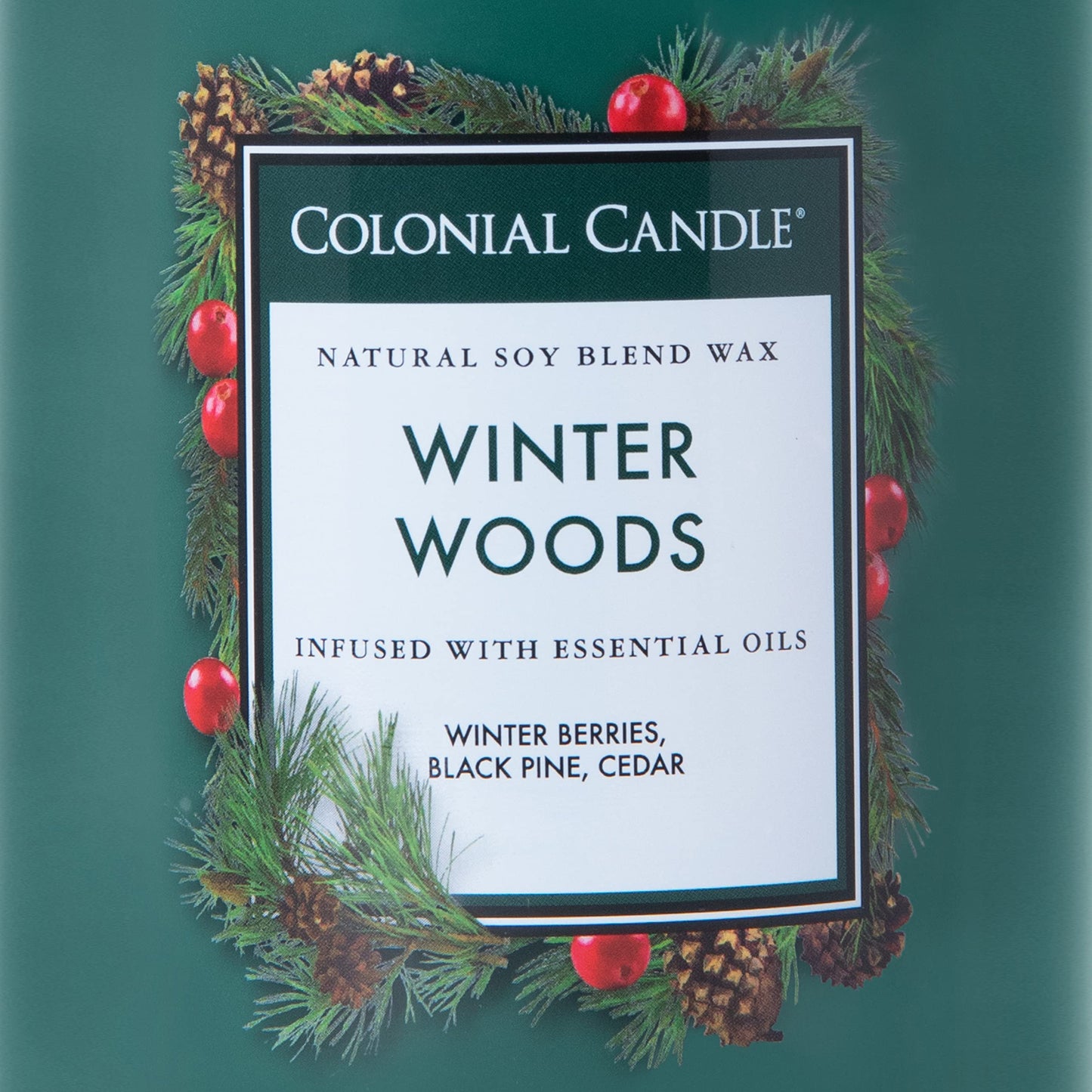 Colonial Candle Scented Jar Candle, Classic Cylinders, Winter Woods, 2 Wick, 19 oz, Green