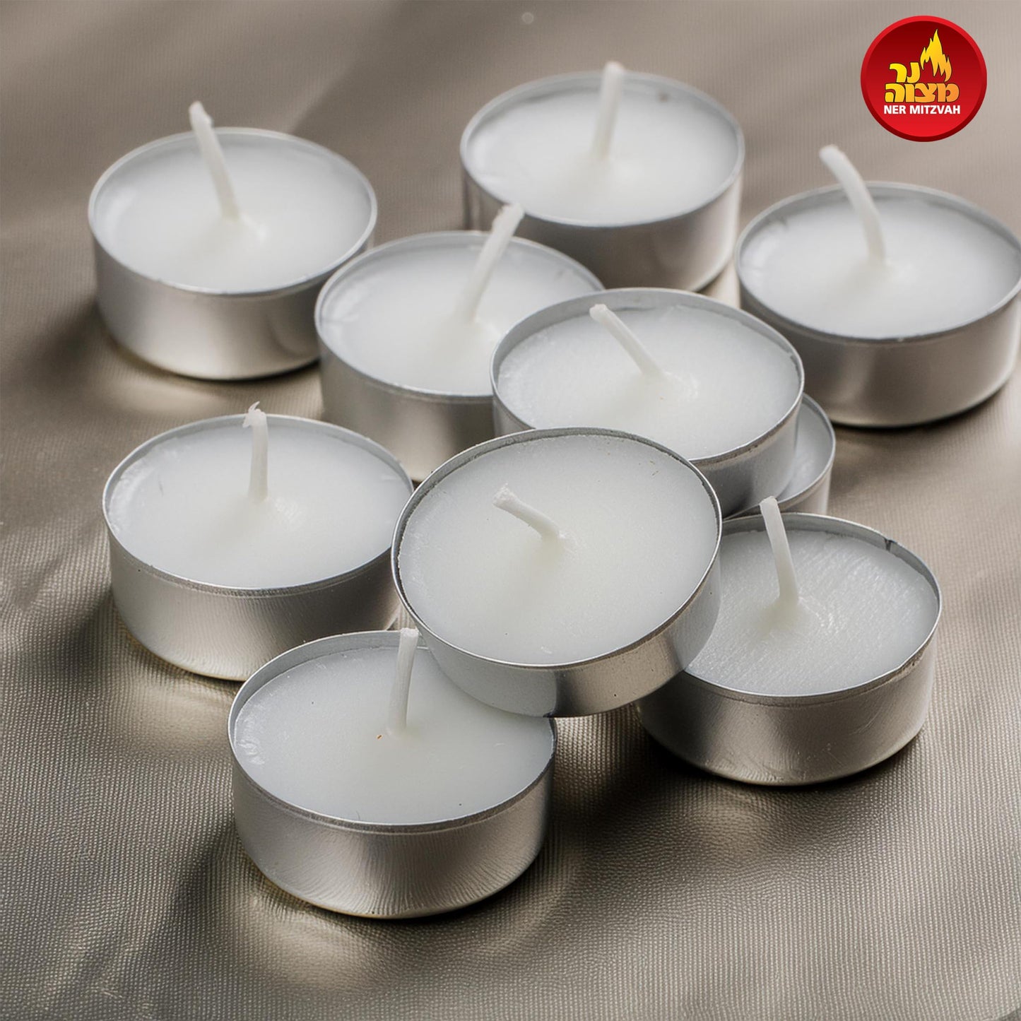 Ner Mitzvah Tea Light Candles - 10 Pack - White Unscented Travel, Centerpiece, Decorative Candle - 4.5 Hour Burn Time - Pressed Wax