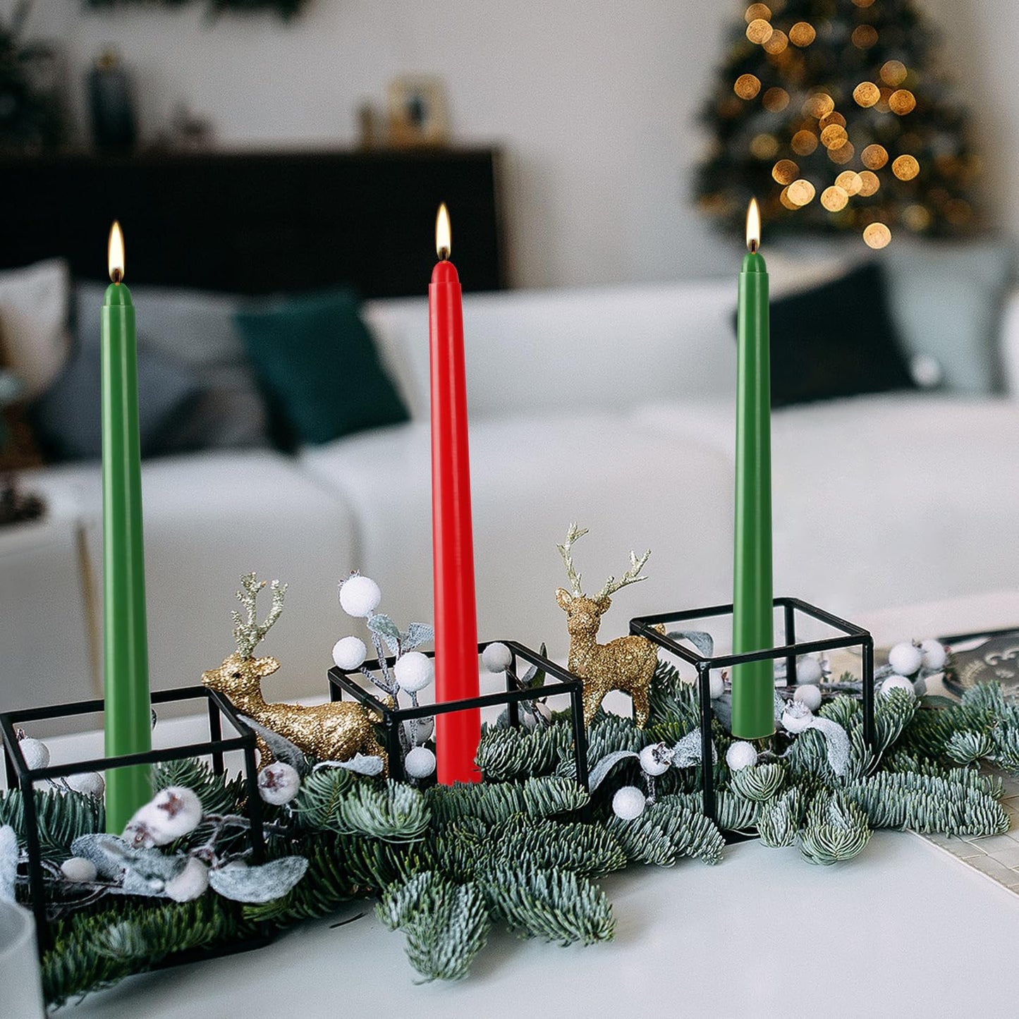 12-Pack 10-Inch Green & Red Christmas Taper Candles - Perfect for Holiday Decorations and Parties