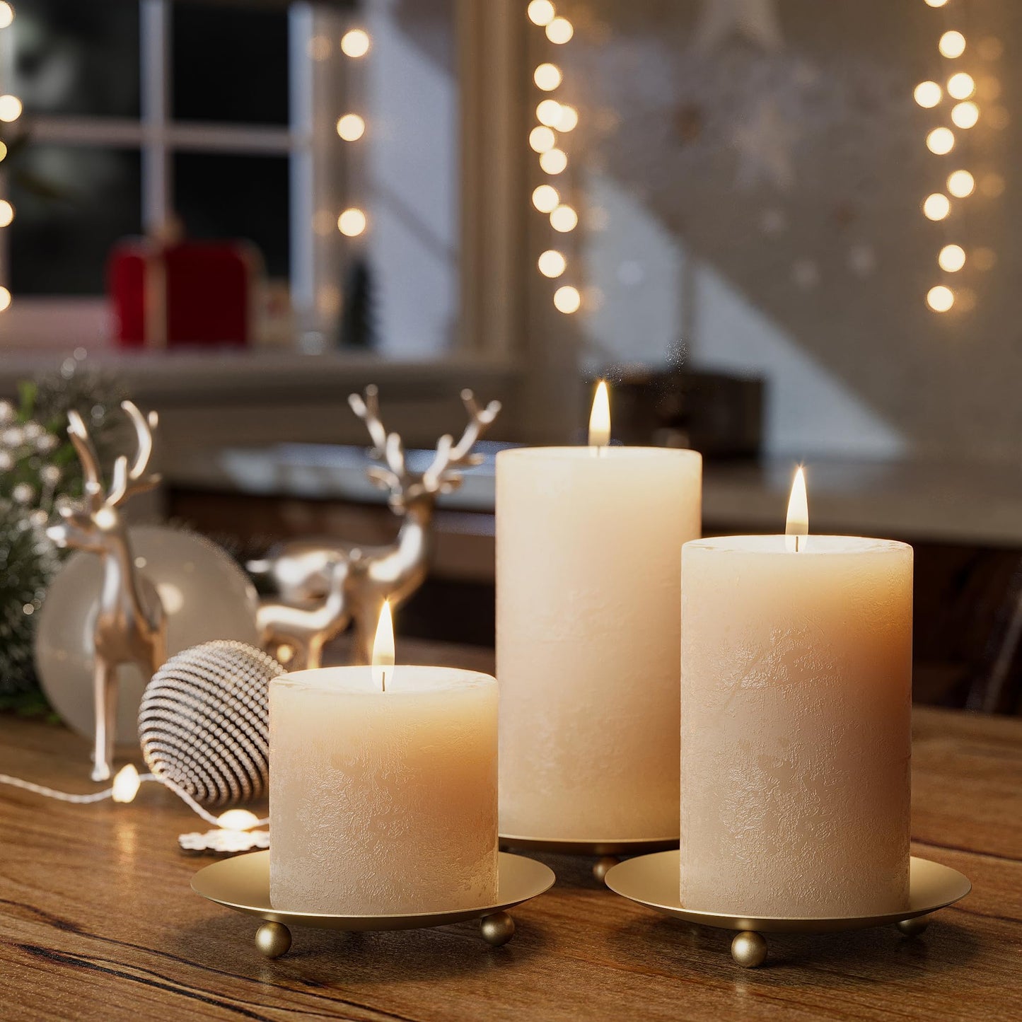 Apsvwys Gold Candle Holders for Pillar Candles, Set of 6 Premium Metal Candle Plates Candle Stand for LED or Wax Candles, Decorative Pillar Candle Holder Dish for Table Centerpiece