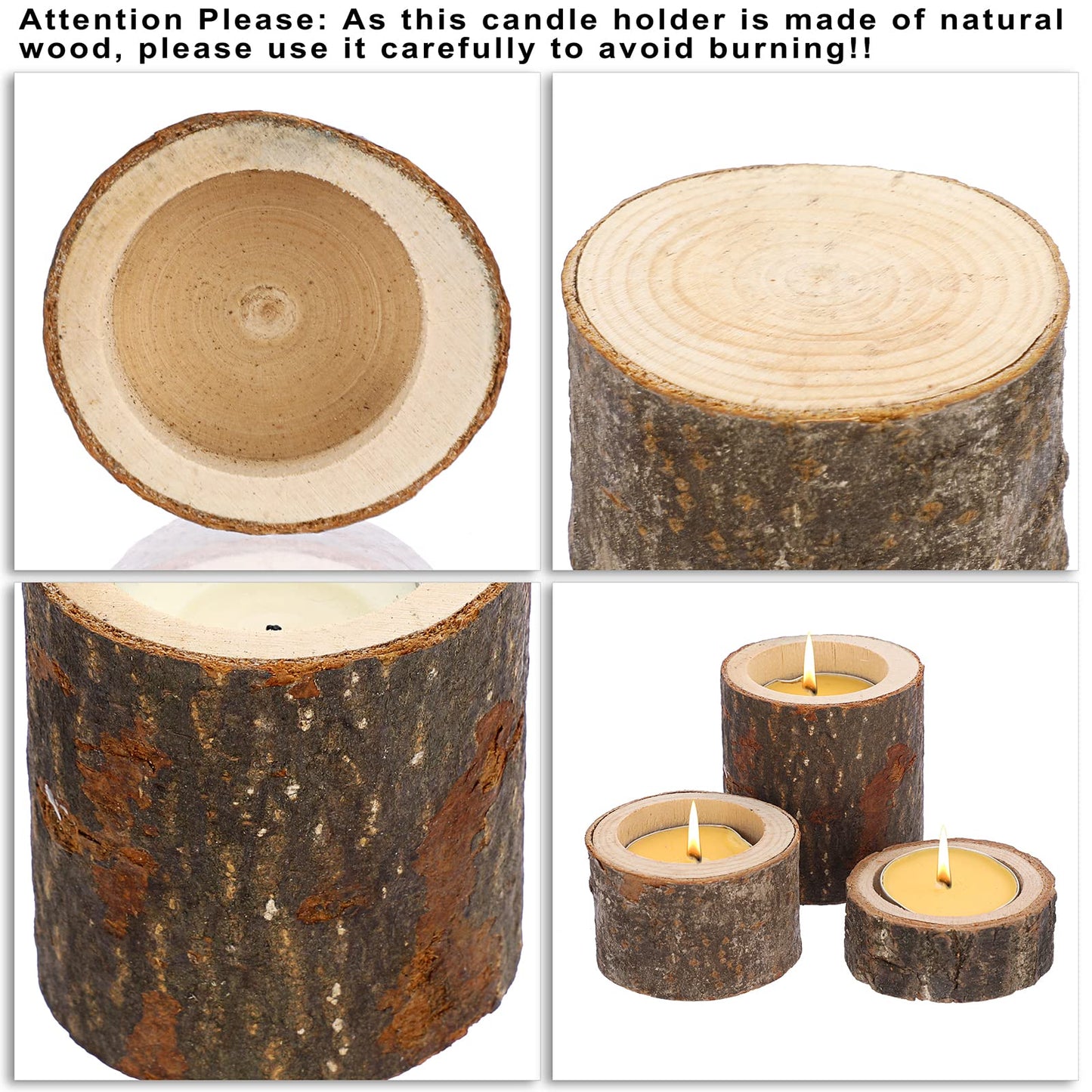 OwnMy Set of 12 Wooden Tea Light Candle Holders Votive Candle Holders, Rustic Pillar Candle Stands Vintage Wood Tealight Holders Set for Wedding Party Dining Table Centerpieces, 1" + 1.6" + 2.7"