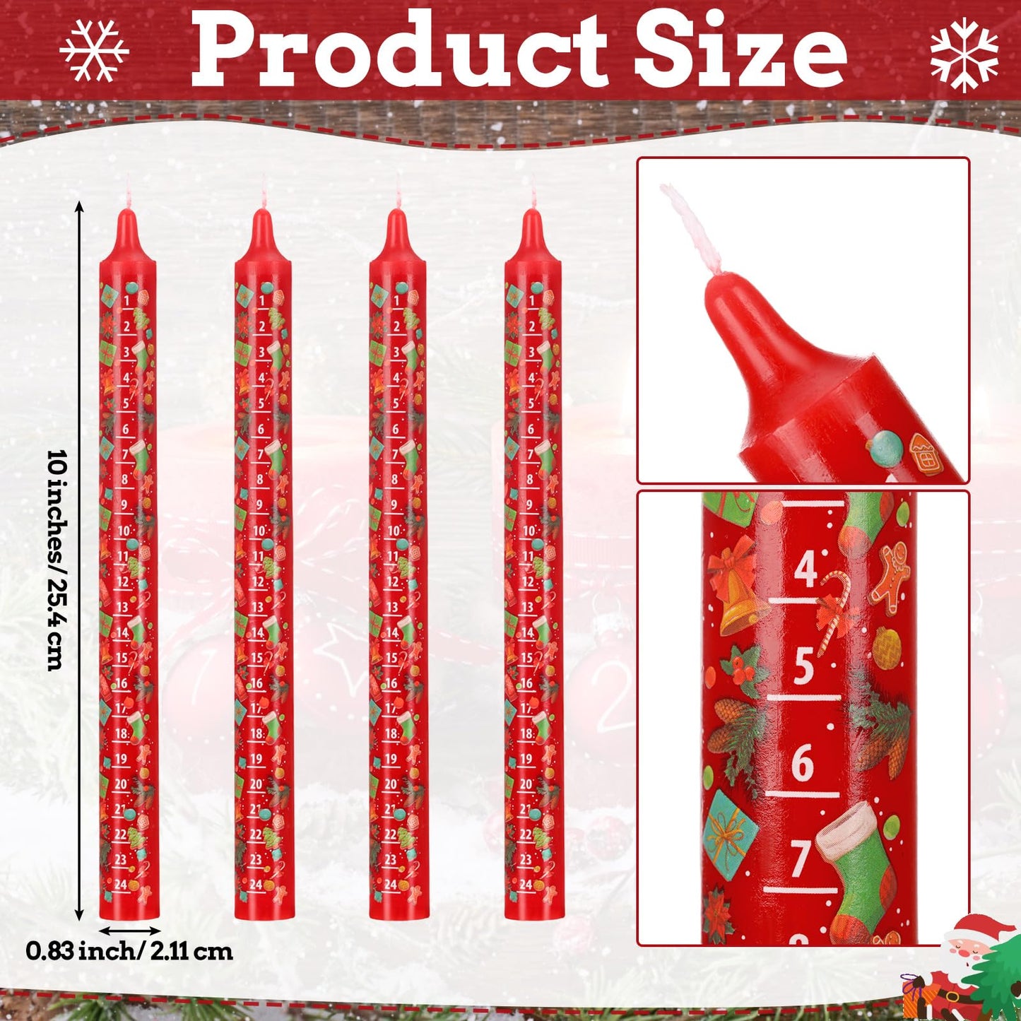 Nuanchu 4 Pcs Advent Festive Christmas Calendar Candle 24 Numbers Countdown to Christmas Red Advent Candle for Xmas Gifts(Classic)