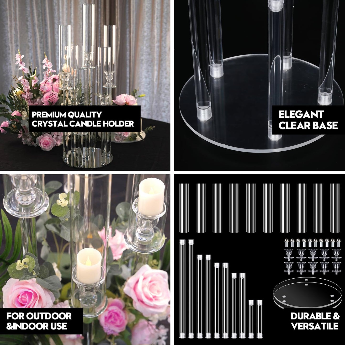 2 Set 5 Arm Acrylic Candle Holder, Mjkeomo 22'' Tall Candelabra Centerpieces for Tables, Candlesticks Holder with Lampshade for Housewarming Gift Fireplace Dinner Decor Fit 0.82'' LED Candle