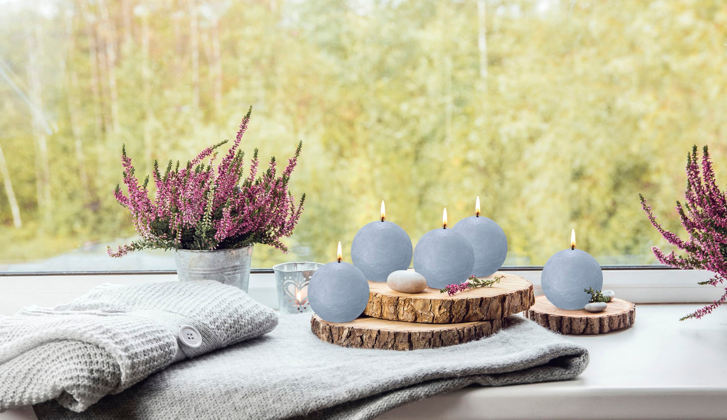 BOLSIUS 3 Pack Sky Blue Rustic Ball Pillar Candles - 3 Inch - Premium European Quality - Includes Natural Plant-Based Wax - Unscented Dripless Smokeless 25 Hour Party Décor and Wedding Candles
