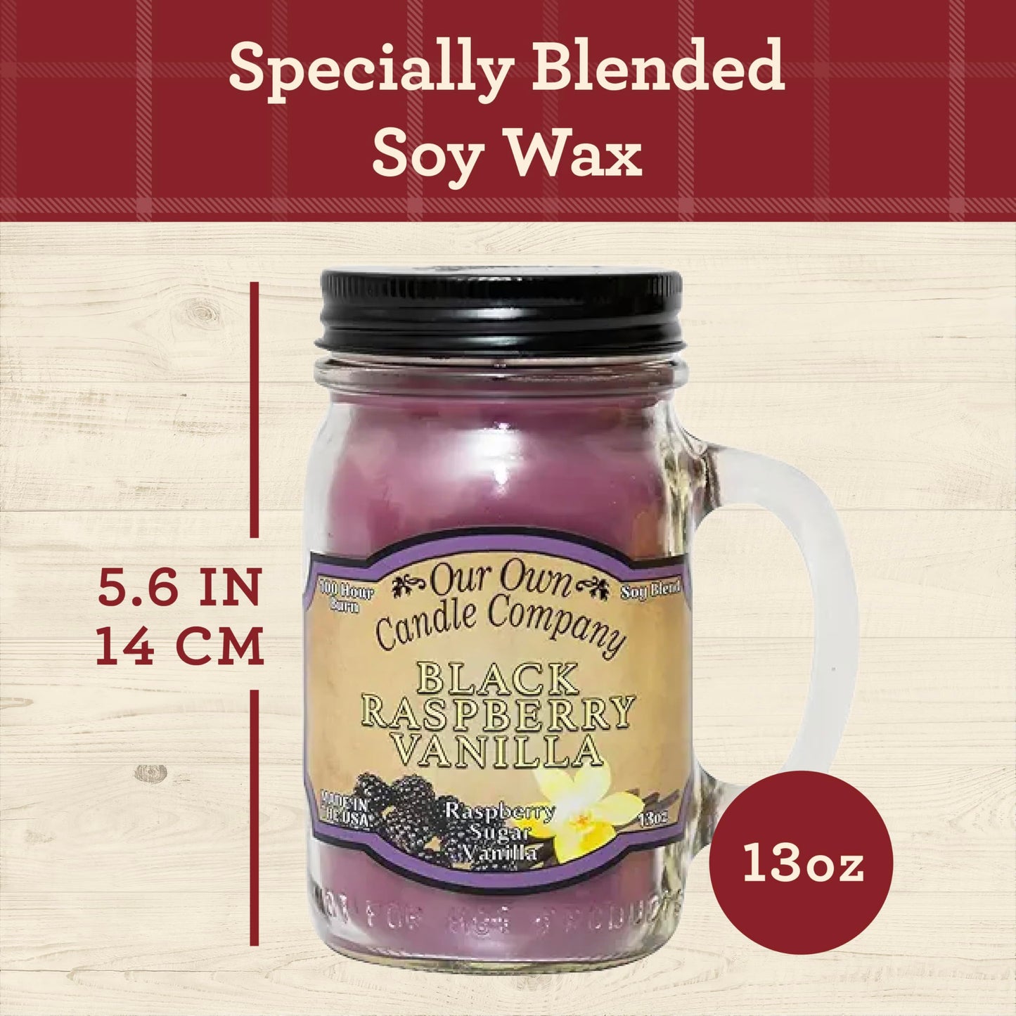 Our Own Candle Company Black Raspberry Vanilla Scented Mason Jar Candle, 100 Hour Burn Time, 13 Ounces
