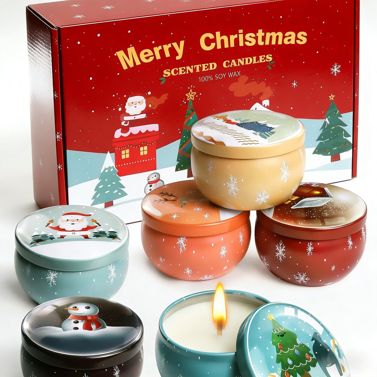 6 Pack Christmas Scented Candles with Natural Soy Wax, Long Lasting Aromatherapy Soy Candles for Home Scented, Christmas Candles Gift Set for Women & Friends