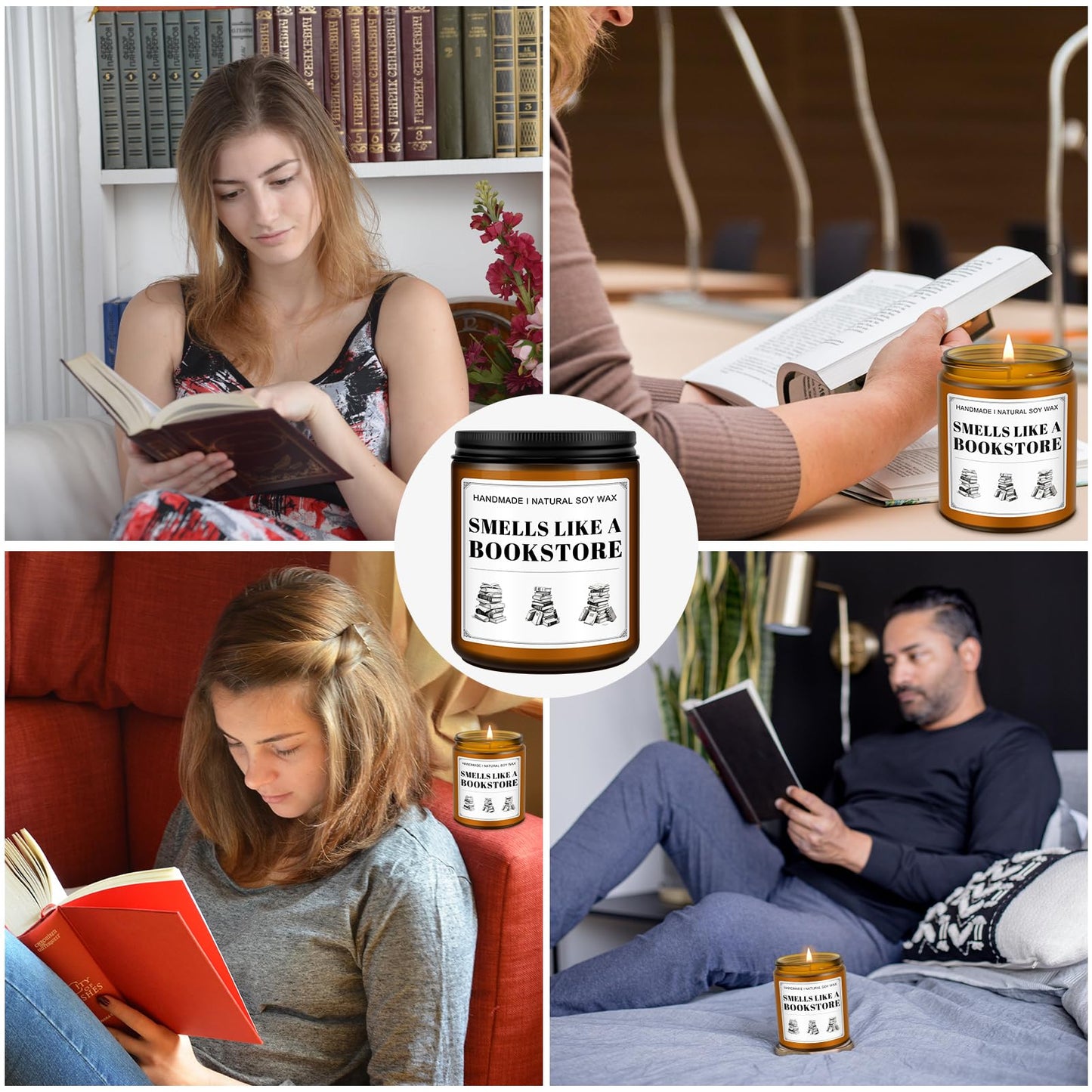 RIZOOCE Book Lovers Candle Gifts, Funny Gift Ideas for Book Lovers, Birthday Bookish Presents for Readers Librarian Bookworms -Old Book Candles (7Oz)