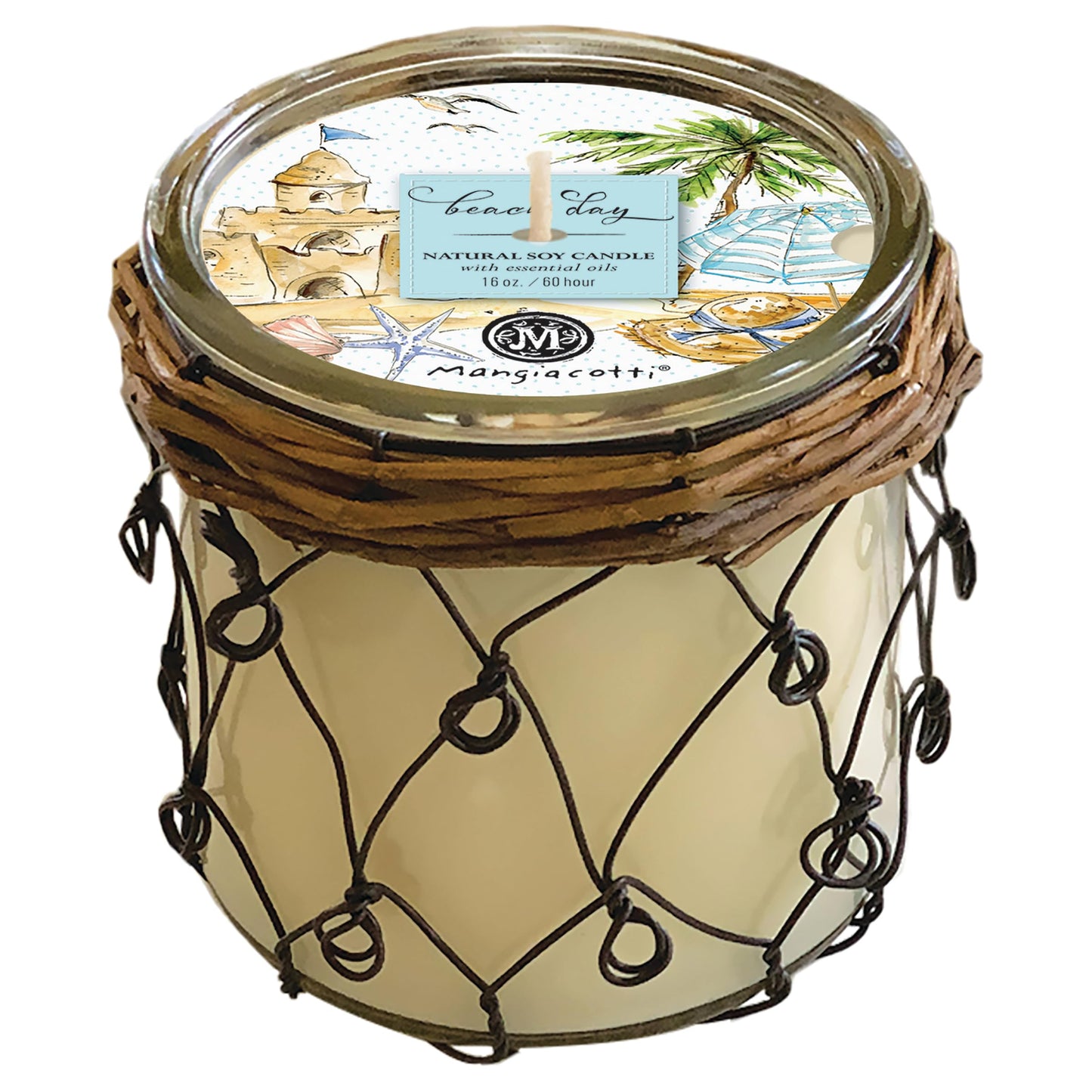 Mangiacotti Scented Aromatherapy Farmhouse Candle Made in the USA Hand-Poured Fragrant Candles in Glass Holder 65 Hour Burn Time, 16-Ounce, Beach Day