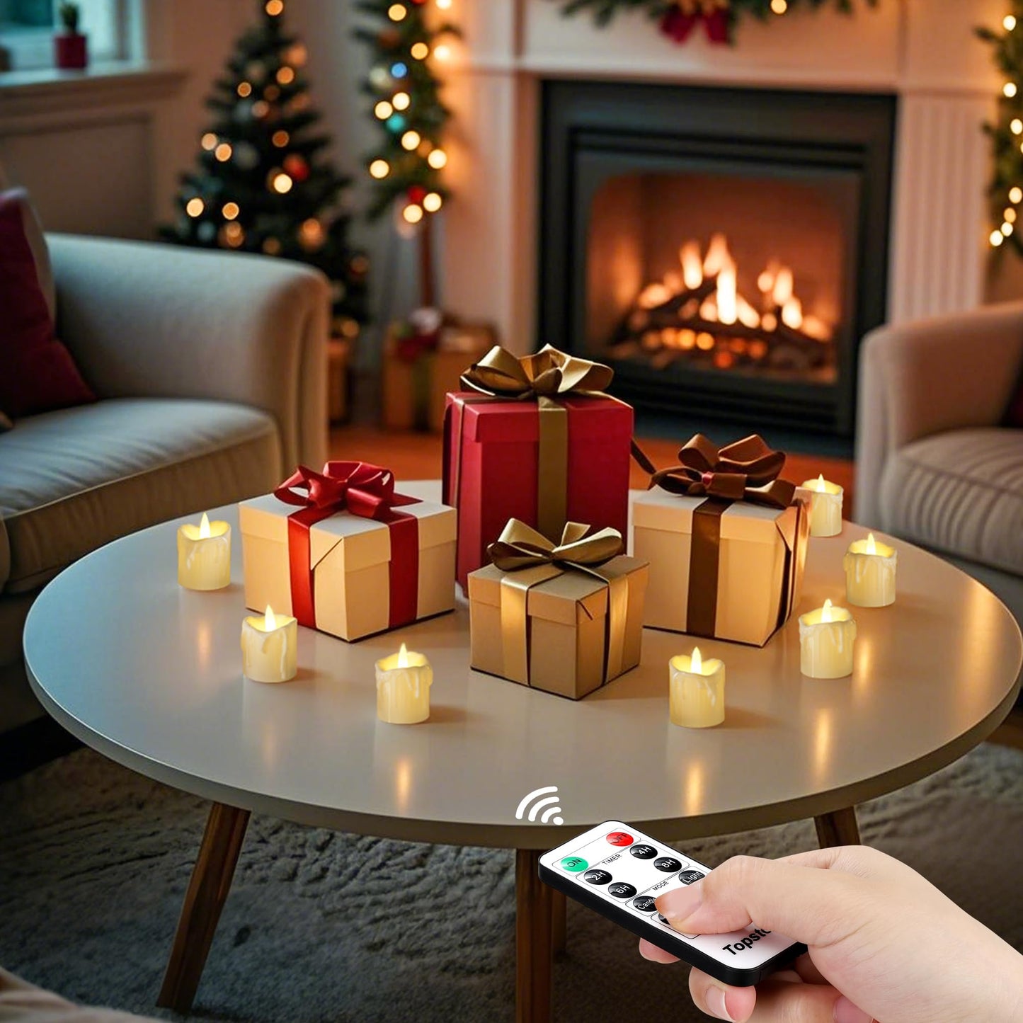 Topstone Flameless Candles 12 Pack with 2 Remotes Timer,Battery LED Tealights,Electric Candles,400H Long Lasting CR2450,Flickering or Steady Light,Dimmable for Home Decor Wedding Christmas