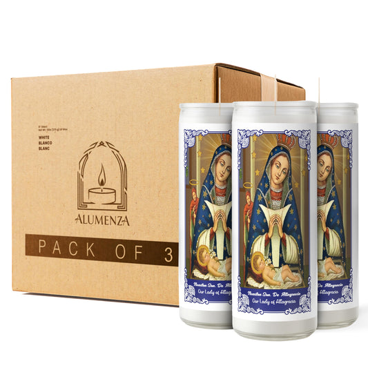 Alumenza Bulk 3 Pack Nuestra Señora de la Altagracia Candle in Glass Jar 90 Hours – Paraffin Wax, Clean Burning Unscented | Large & Tall Devotional Prayer Pillar Candles for Home, Memorial, Rituals