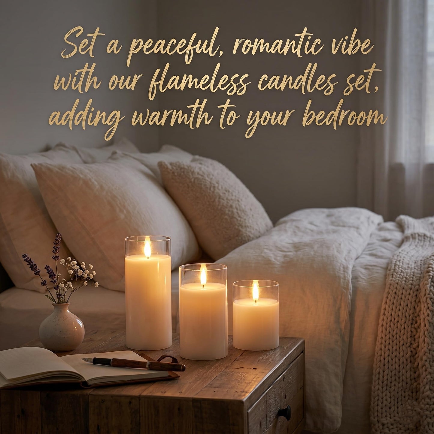 JHY DESIGN Set of 3 Glass Wax Flameless Candles 3D LED Candles White Wax Flickering Battery Candles with 8-Key Remote Control Timer for Home Wedding Party Christmas(Pivoted Flame-Shaped Tip)