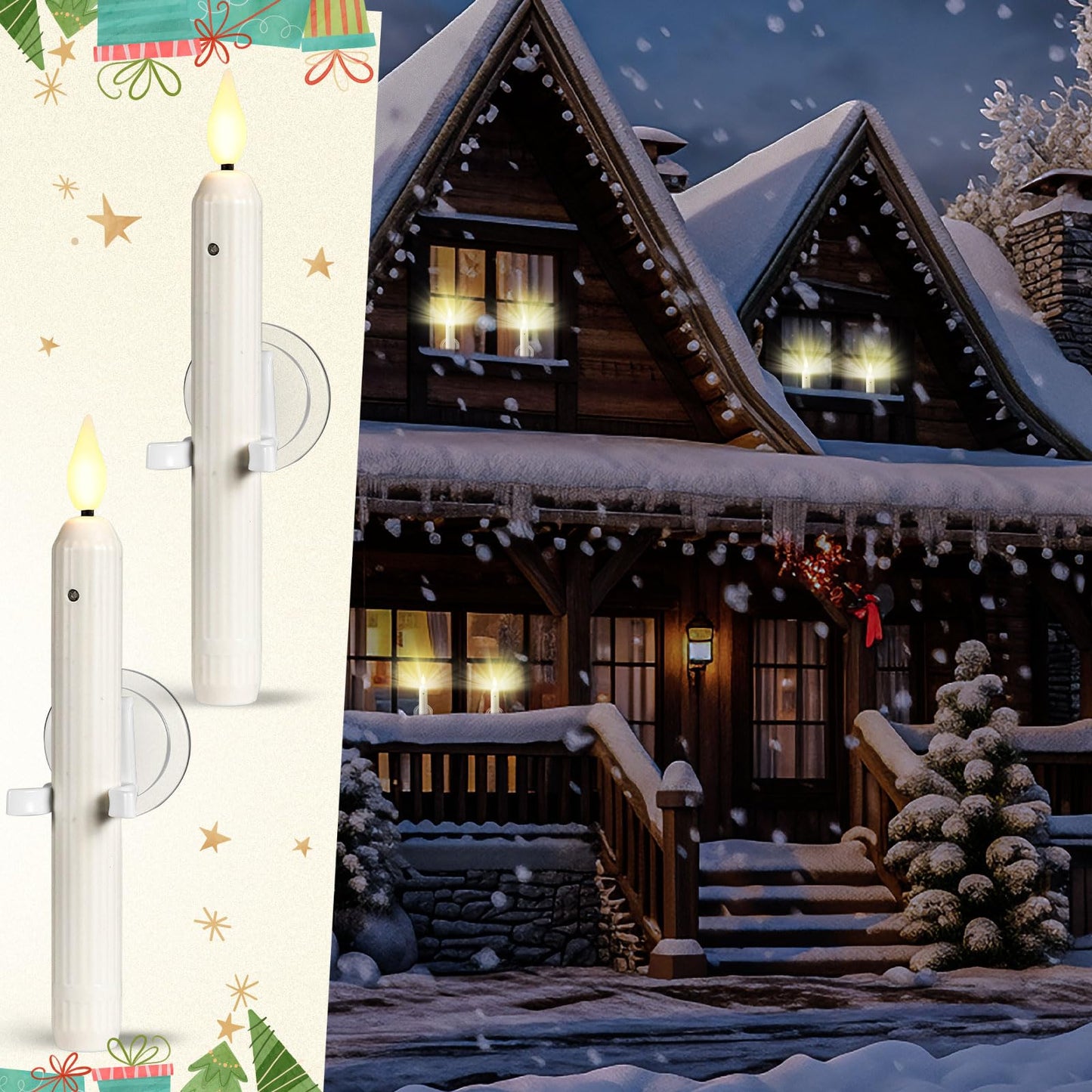 Yungyan 12 Sets Window Candles with Sensor Dusk to Dawn Christmas Window Lights with Suction Cups Battery Operated LED Candlesticks Bulk Flameless Taper Candles for Xmas Holiday Decor (Classic Style)