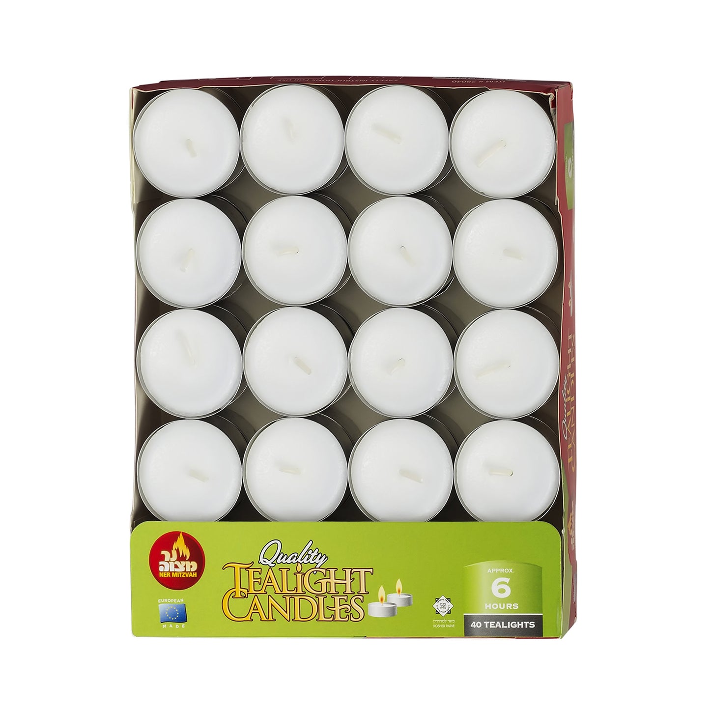 Ner Mitzvah 6 Hour Tea Light Candles - 40 Pack Bulk Package - White Unscented Travel, Centerpiece, Decorative Candle with Maxi Burn Time - Pressed Wax