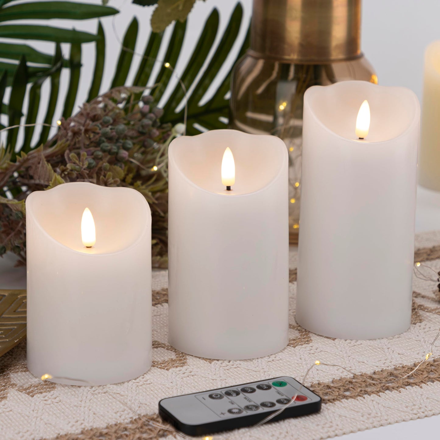 LUSHARBOR Flameless Candles with Remote, Battery Operated Wax LED Flickering Candles - Set of 3 (White) with Timer for Home Decor, Perfect for Christmas Party White