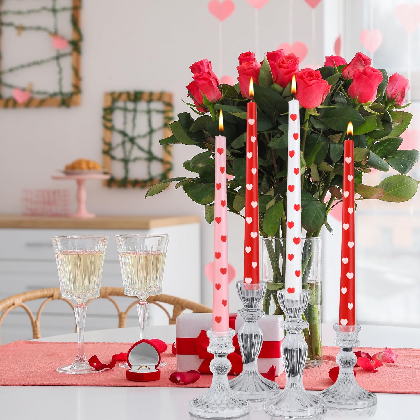 Conelist 6 Pcs Valentines Heart Taper Candles 10 Inch Pink Red White Candle Sticks for Gifts Bachelorette Bridal Wedding Party Baby Shower Table Decor Party Supplies