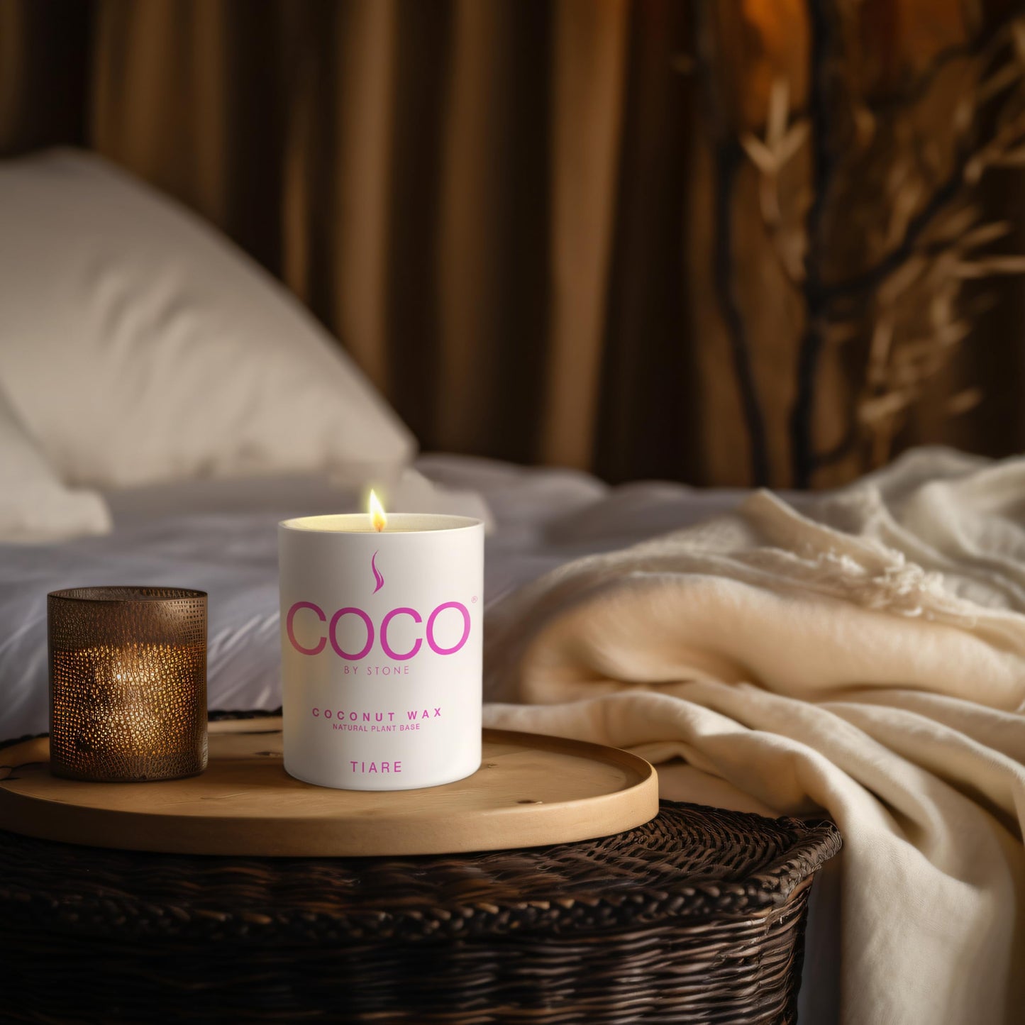 COCO by Stone 6.5oz Candle, Coconut Apricot Wax Candle for Home (Tiare) Home Fragrance Products, 1 Wick Candle, Enhance Indoor Aroma, Vegan & Cruelty-Free, Clean Burning and Hand Poured Candle