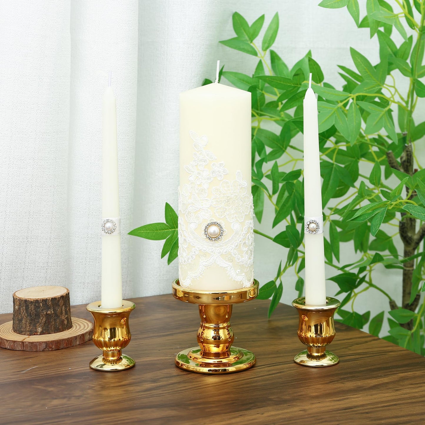 Gold Unity Candle Holder - Glass Candle Holders for Pillar Candles Taper Candles, Glass Candlestick Holders Set of 3, Decorative Clear Glass Candlestick Holder for Wedding Table Dinning Centerpiece