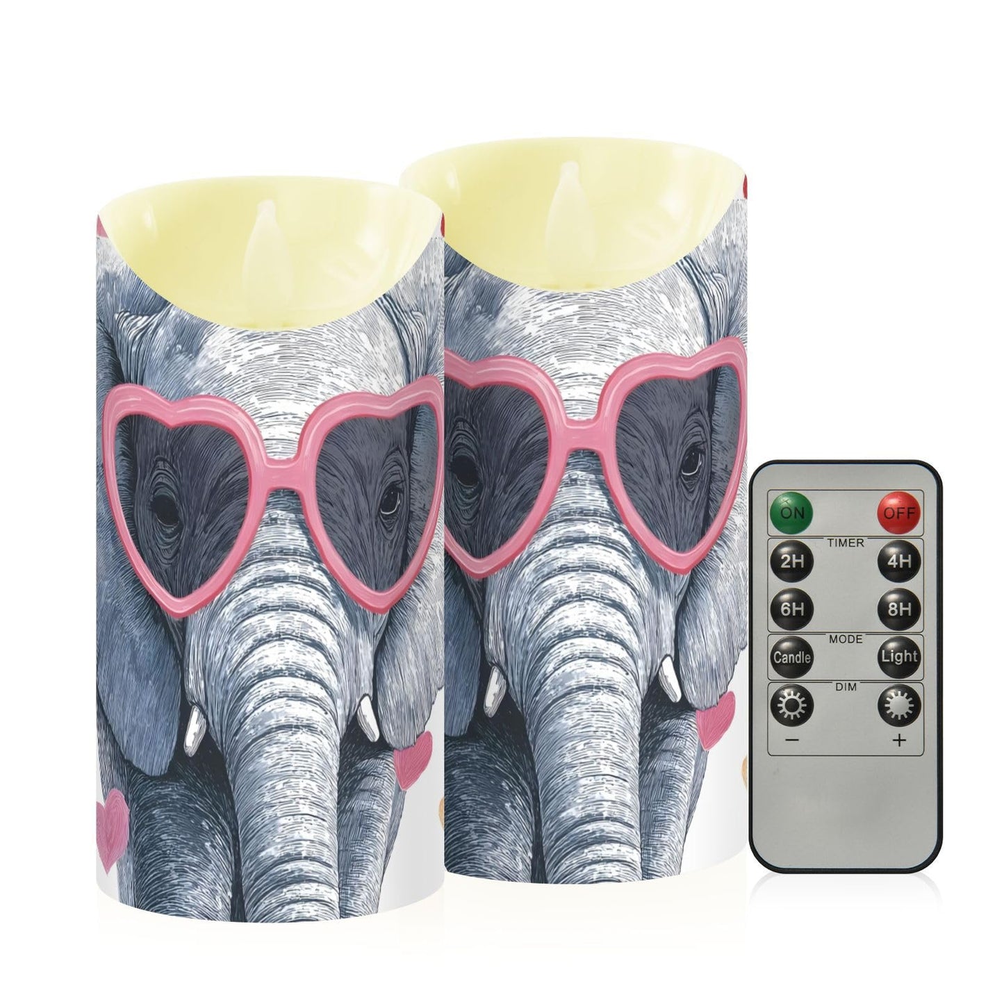 YMXFXP Elephant Love Heart 5.9”x3” Flameless LED Candles with Remote - Set of 2, Battery-Operated Flickering Pillar Candle with Timer for Home Decor - Batteries Not Included