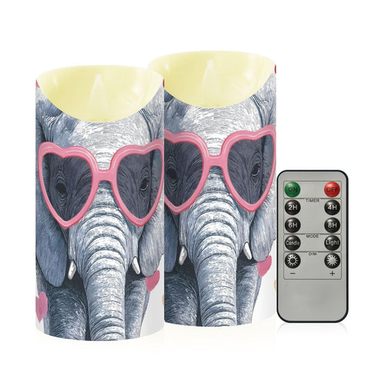 YMXFXP Elephant Love Heart 5.9”x3” Flameless LED Candles with Remote - Set of 2, Battery-Operated Flickering Pillar Candle with Timer for Home Decor - Batteries Not Included