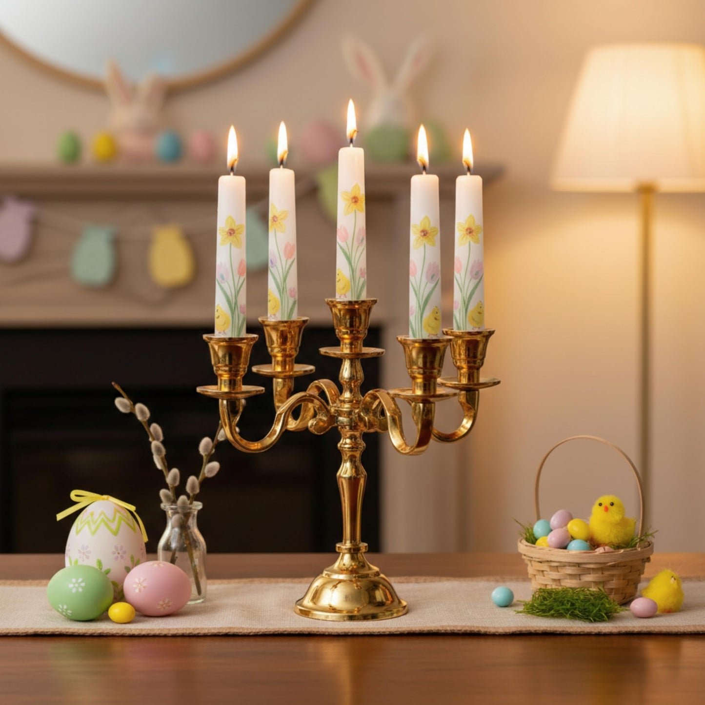 Rely+ 5 Arm Baby Candelabra Gold Glossy 8 Inch Taper Candle Holders Gothic Decorations Candlesticks Holder Home Decor Wedding Parties Centerpiece for Dining Table