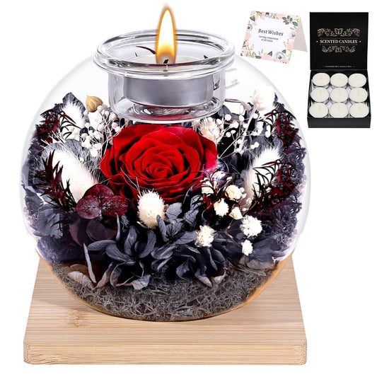 NERCHVO Preserved Forever Rose in Glass Dome with 18 Scented Candles Gift Set, Eternal Romantic Gift for Women, Birthday Anniversary Valentines Day Mothers Day for Girlfriend Wife Mom