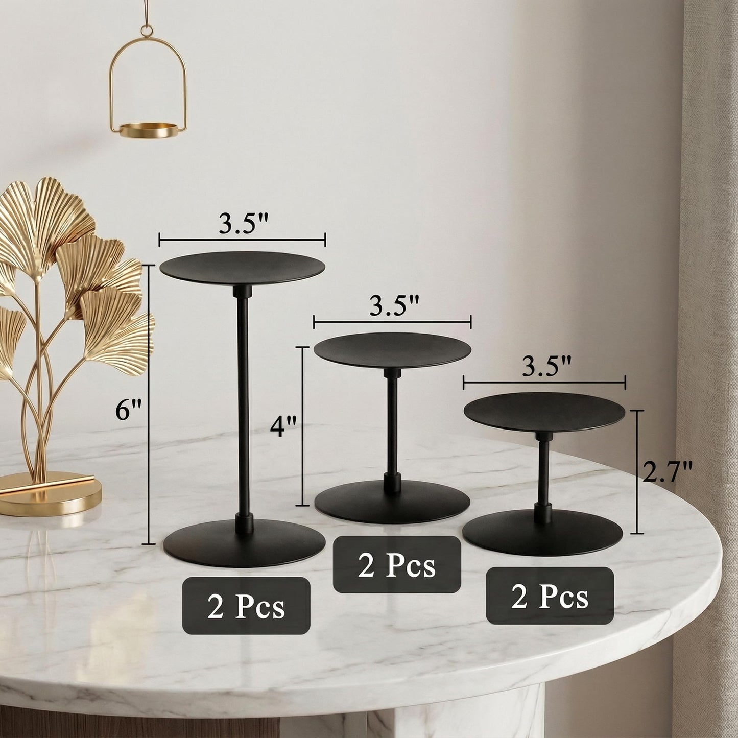 Elsjoy Set of 6 Black Pillar Candle Holders, Metal Pillar Candle Stand Fireplace Candelabras Set for Home Decor, Table Centerpiece, Wedding, 3 Sizes