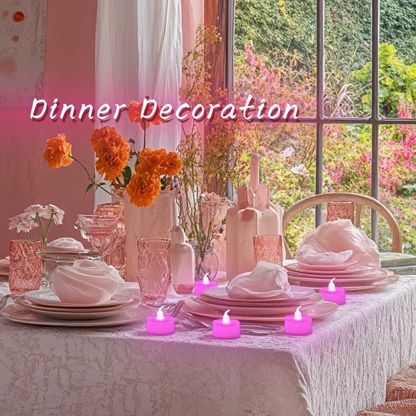 LANKER 24 Pack LED Tea Lights Candles, Steady Pink Flameless Tealights, Long Lasting Battery Operated Fake Candles, Decoration for Wedding, Halloween and Christmas (Pink - 24pcs)