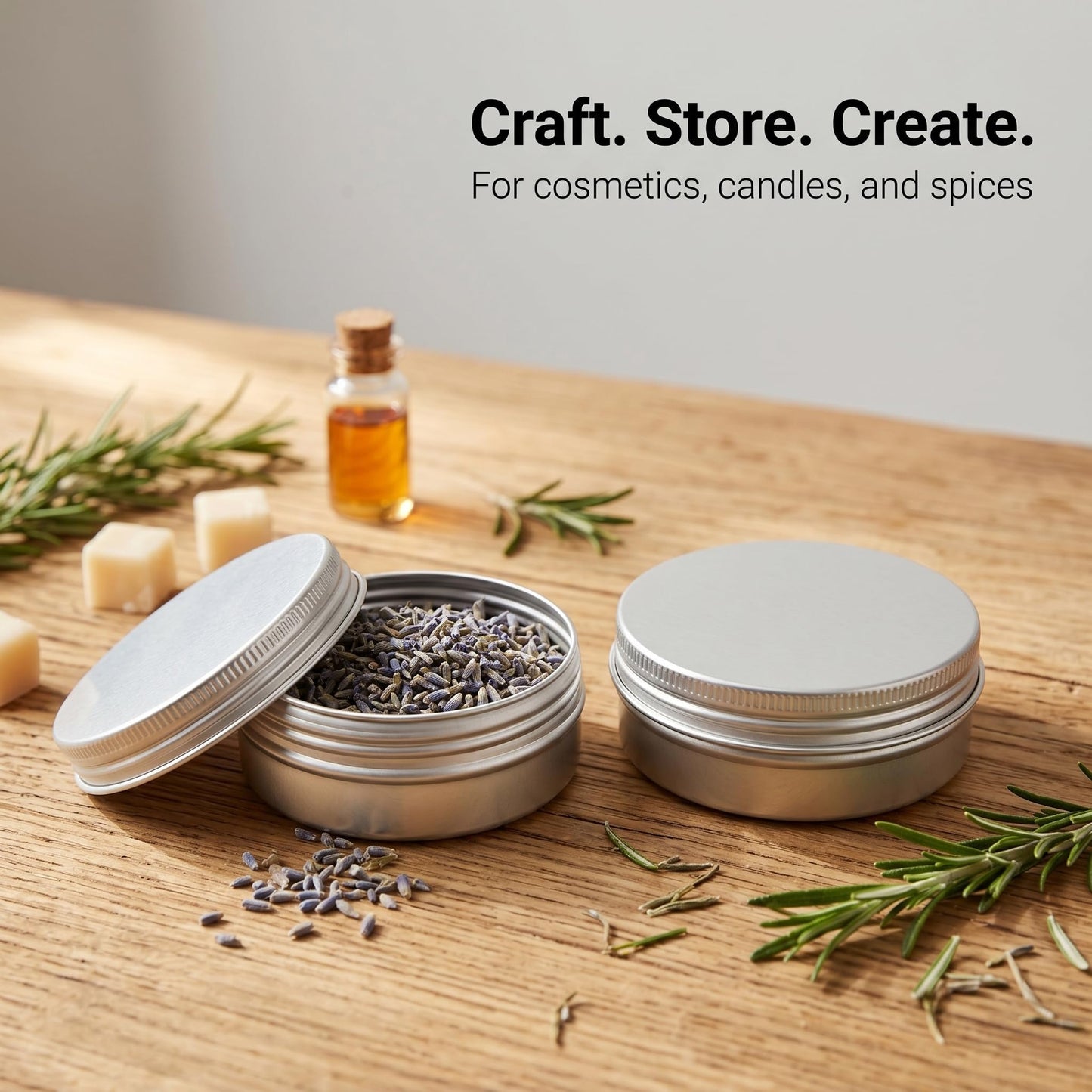 SEHOI 60 Pack 2oz Aluminum Tins Cans, Large Round Metal Tins Jars with Screw Lid, Metal Tin Food Candle Containers for Cosmetic, Spices, Candies