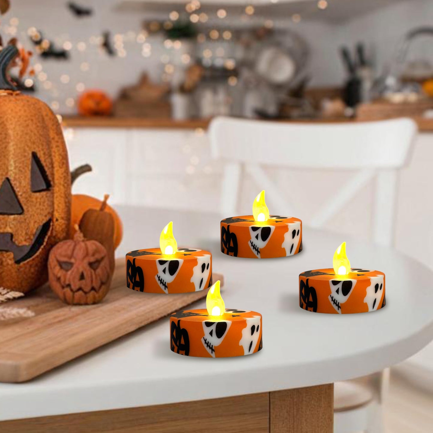 FCMSHAMD Halloween Orange Flameless Tealights Candles with 10-Key Remote Timer Battery Operated, 2.2 Inch Flickering LED Tea Lights Candles for Home Decoration,12 Pack