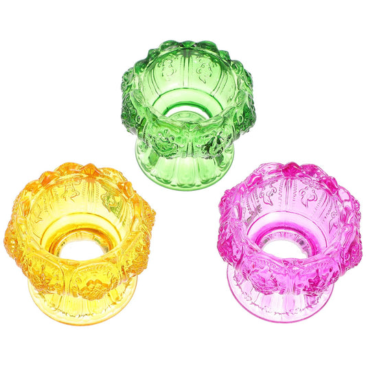 ABOOFAN Religious Style Glass Candleholder Set, 3pcs Small Colored Glass Pedestal Candle Holders for Desktop Decor and Spiritual Use