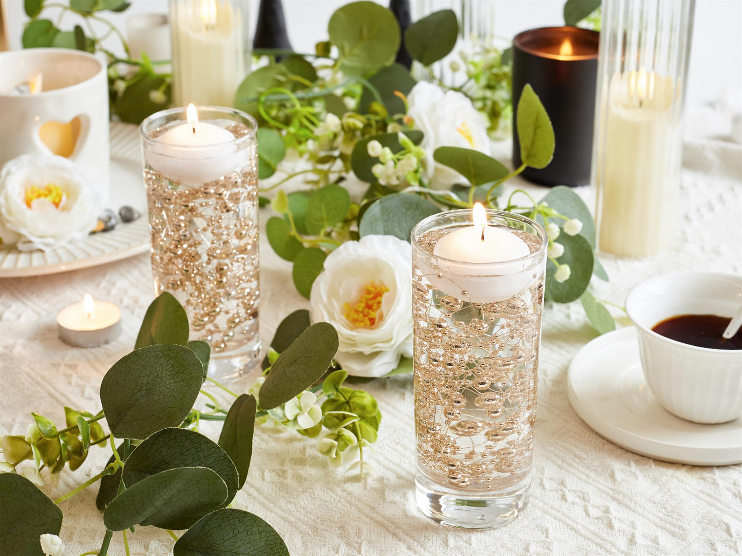 YATOJUZI 30 PCS Artificial Pearl String Rose Gold Vase Filler Floating Pearls for Vases Centerpieces Faux Pearl Beads String Decorations Wedding Holiday Party Decor