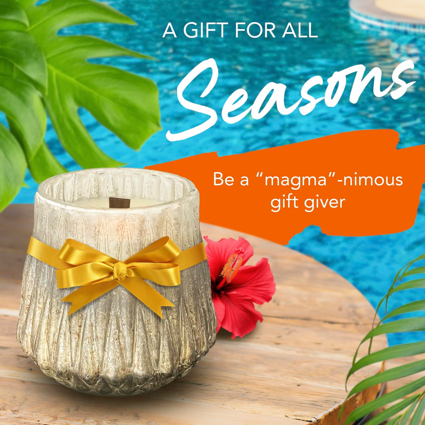 Dough Bowl Candle Co. Volcano Candle - 4.5" x 4.5" Glass Vessel with Wooden Wick for Home, 100% Soy Wax with 30 Hour Burn Time, Multipurpose Fancy and Luxury Candles with Tropical Summer Scent