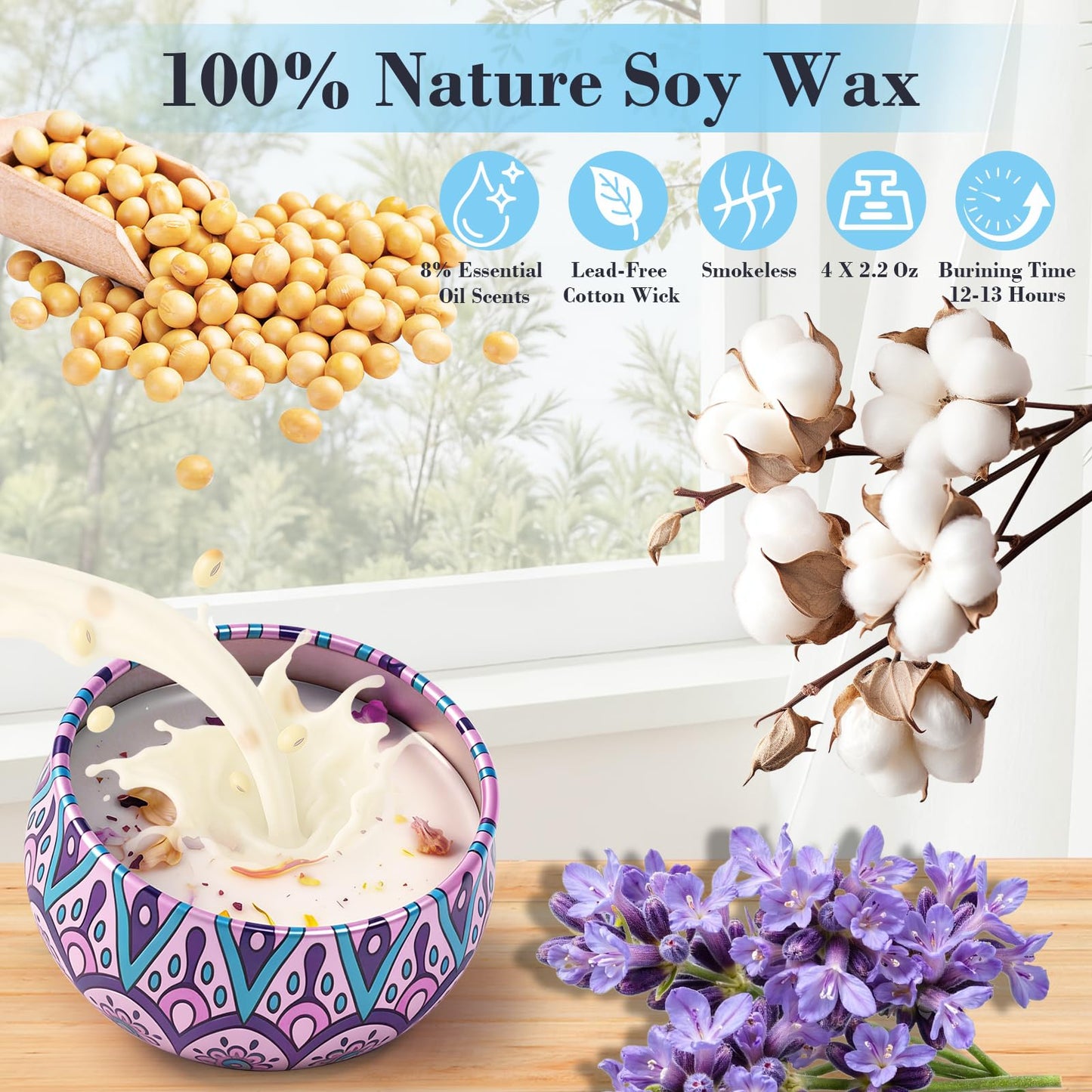 4 Pack Scented Candles for Women Men - 8% Essential Oil Aromatherapy Candle Set, 50H Long Lasting Natural Soy Wax Candles, Travel Tin Gift Box for Stress Relief Spa Yoga Birthday Housewarming Xmas